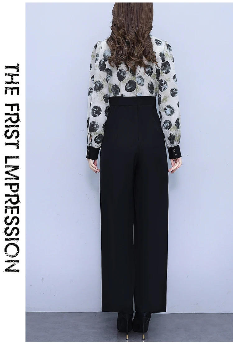 2025 New Spring Autumn Women's High Waist Flare Jumpsuit Slim Fake Two-Piece Long Sleeve Wide Leg Romper Casual Elegant Workwear