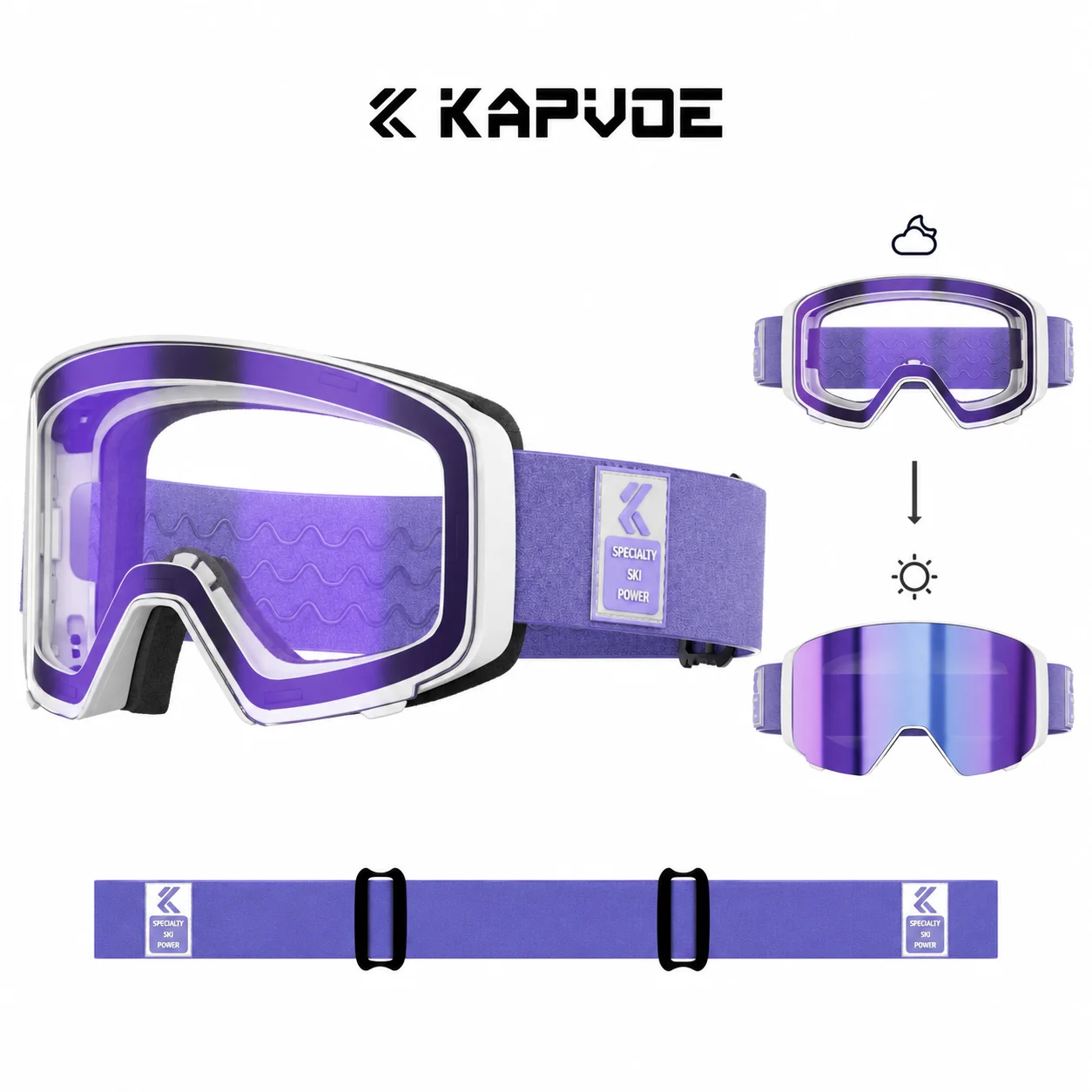 KAPVOE Flip Up Ski Goggles Magnetic Lens Photochromic Options Wide View Adjustable Strap for Skiing Snowboarding Winter Sports