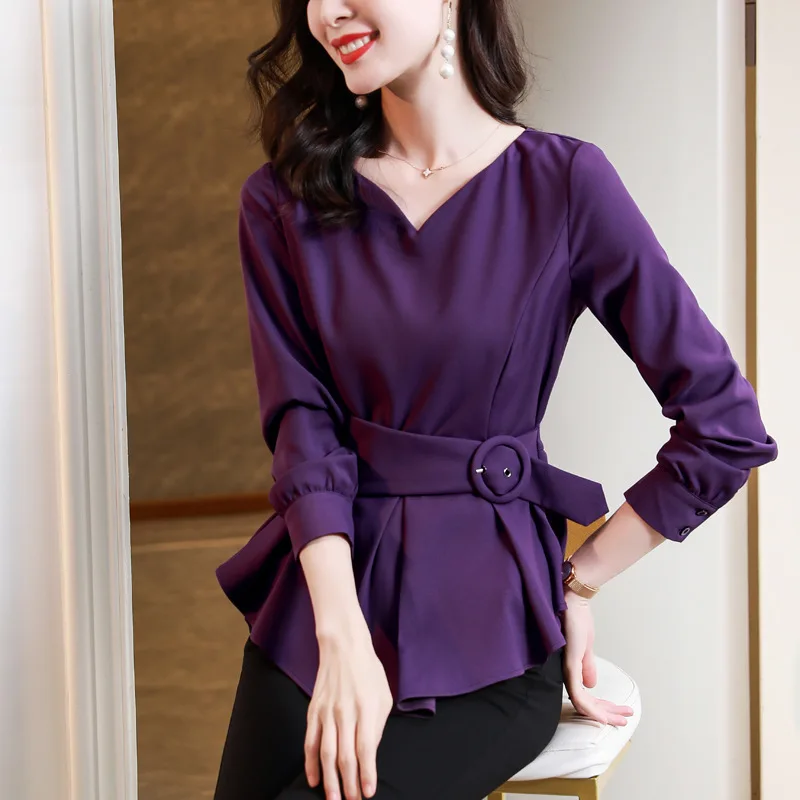 

New Irregular V-Neck Fashionable Shirt Women's Spring Blouse