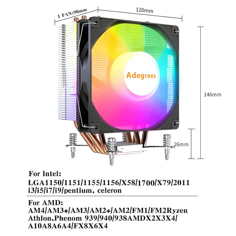 CPU Air-cooled Cooler Towers PC Processor 4 Heatpipes RGB Radiator For Intel LGA 1150 1151 1156 1366 1200 1700 2011 AM3 AM4 AM5