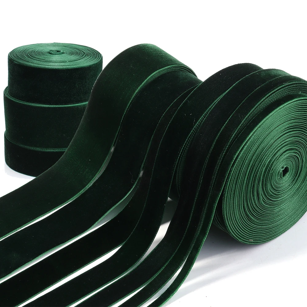 5–10 Yards/Rolle dunkelgrüne Samtbänder, einseitiges Beflockungsgurtband für Weihnachtsfeier, DIY, handgefertigte Geschenkverpackung, Dekoration – Detail 5