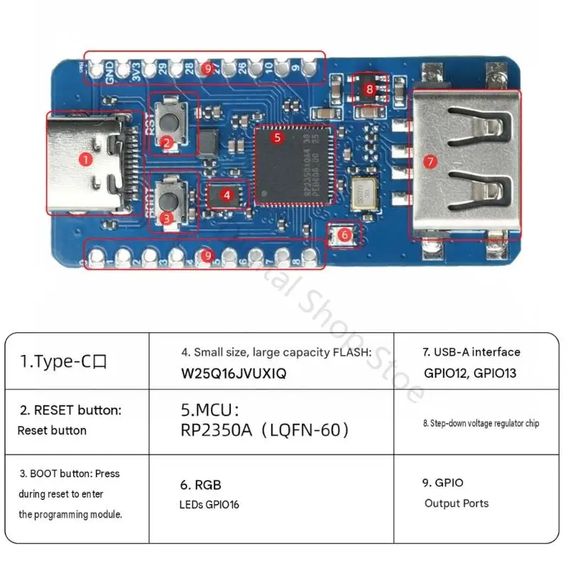 96BA RP2350 MicroPython Microcontroller Board for Debugging and DIY Builds