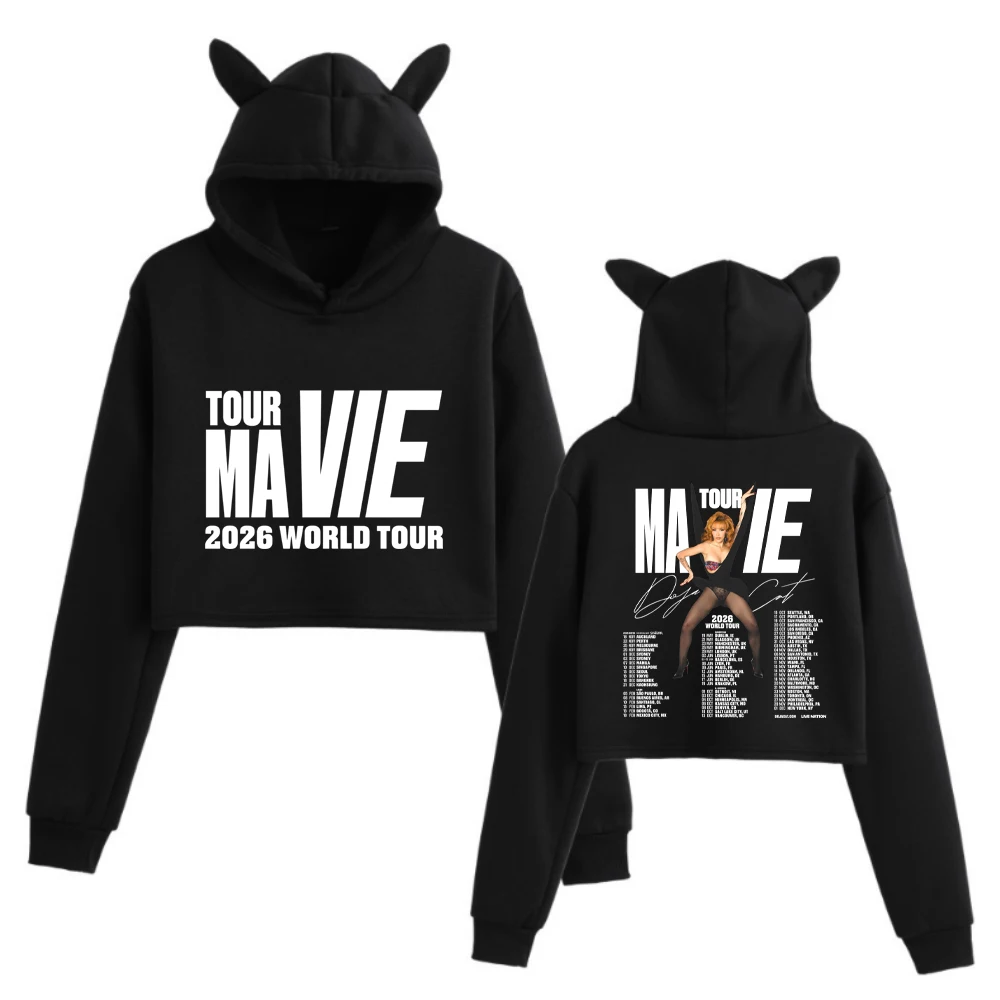Doja Cat Ma Vie Tour 2026 猫耳パーカー 両面長袖クロップトップス ガールズファッションパーカー