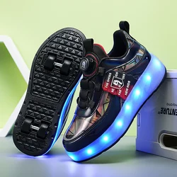 YUNICUS Children's Shoes Light Up Shoes Outdoor Storm Sneakers Girl's Birthday Gift Roller Skates Inline Roller USB Charging