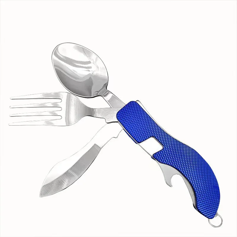 Best selling outdoor portable folding multifunctional tableware stainless steel spoon fork camping kitchen outdoor Best