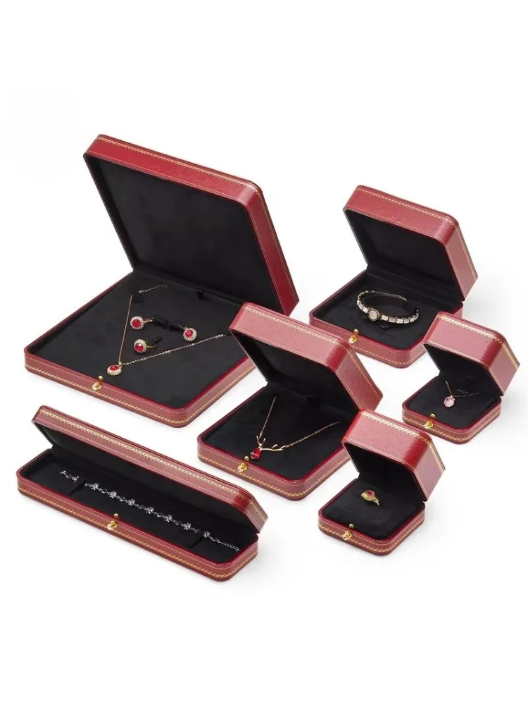 (5pcs) (Ca figure) Red Octagonal Diamond Studded Snap Ring Box, Ring Packaging Box, Wedding Ring Box