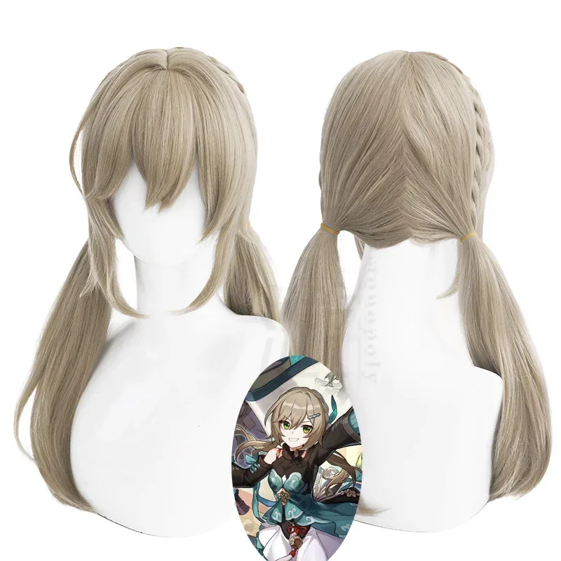 

Аниме Qingque Cos парик 65 см льняные волосы средней длины двойной хвост термостойкие синтетические волосы Хэллоуин вечерние косплей парики + парик