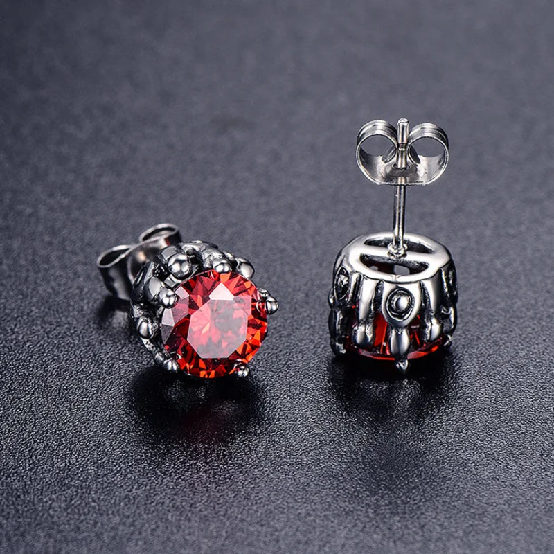 Stainless Steel Titanium Black Red Simple Flower Zircon Hip Hop Piercing Stud Earrings for Men Women Couple Gift Jewelry