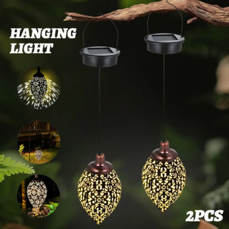 2X Solar Powered LED Morrocan Lantern Hanging Outdoor Lamp Light Garden Decor