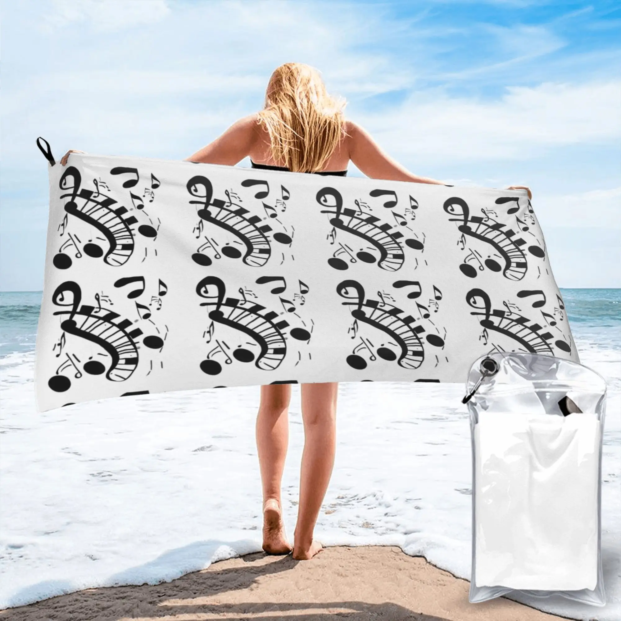 Abstract Piano Keys With Musical Notes Beach Towel Soft Microfiber Quick Dry Absorbent Quick Towels For Pool