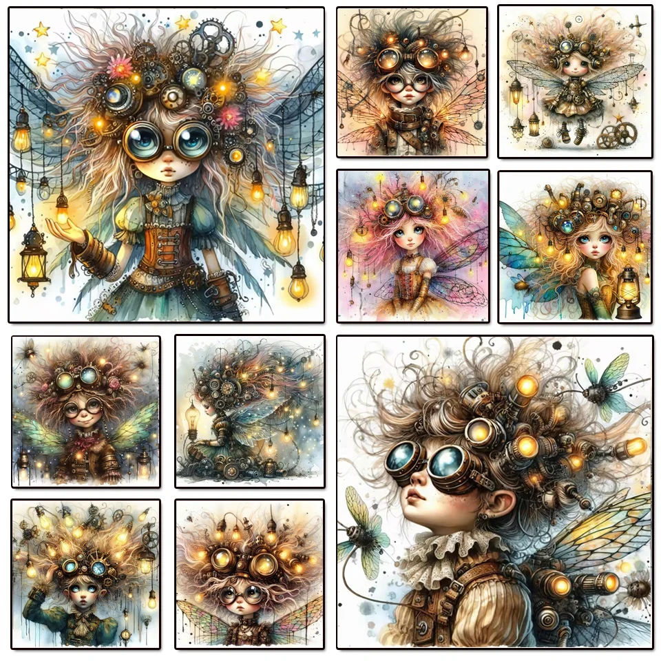 5D-Diamant-Malerei-Set zum Selbermachen, Steampunk, Elfe, Mädchen, Junge, Mosaik, Cartoon-Stich, volle Quadratmeter, runde Fee, Diamant-Stickerei, Wanddekoration