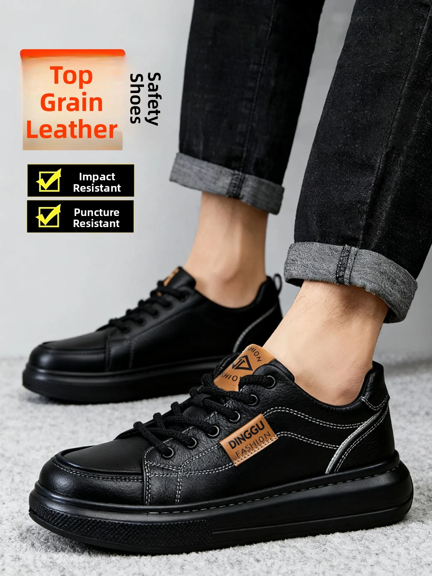 dinggu-labor-protection-oes-men's-top-layer-cowhide-ultra-lightweight-soft-bot-work-anti-odor-summer-breathable-casual-s