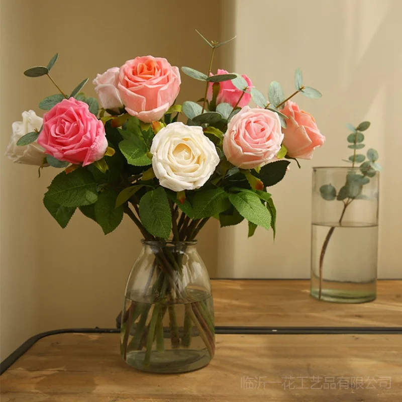 

5Pcs Moisturizing Curl Edge Rose Flower Real Touch Artificial Flowers for Home Decoration Fake Rose Wedding Party Layout Bouuqet