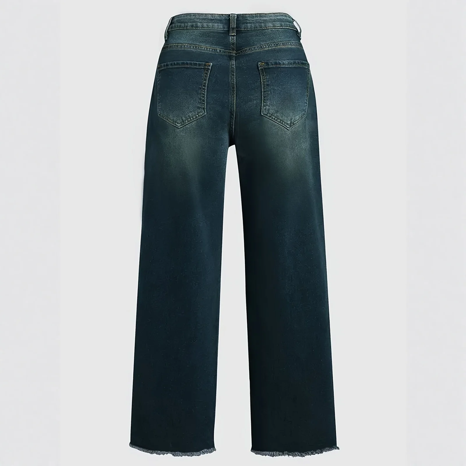 Calças de brim de perna larga para mulheres lavadas com bordas cruas solto ajuste retro calças estilo preguiçoso na moda diariamente casual wear