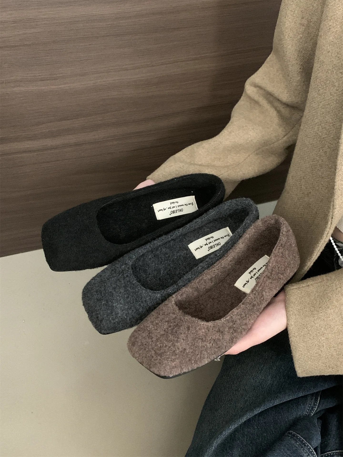 Winter Shoes Women Loafers Fur Autumn Female Footwear Shallow Mouth Square Toe Retro Grandma Fall New Comfortable Dress Fabric H