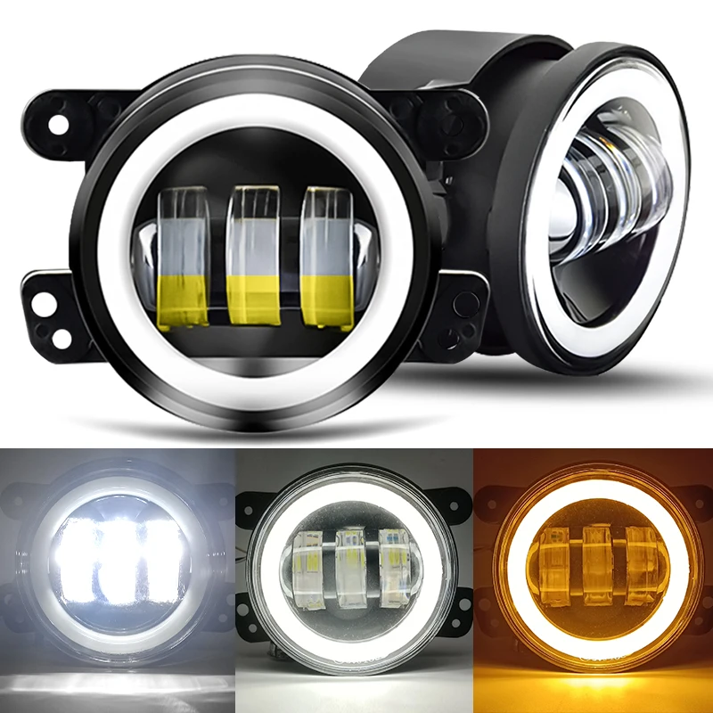 3.5 Inch / 4 Inch Fog Light Fog Lamp DRL Round Angel Eyes Assembly White And Yellow Light for Jeep Wrangler JK TJ Dodge Journey