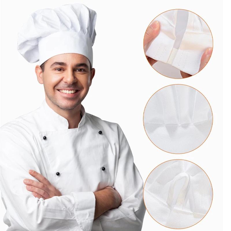 フードサービスキッチンワークキャップ8個/4個調節可能なシェフハットケータリング作業食堂カフェベーキング家庭用キッチン調理キャップ