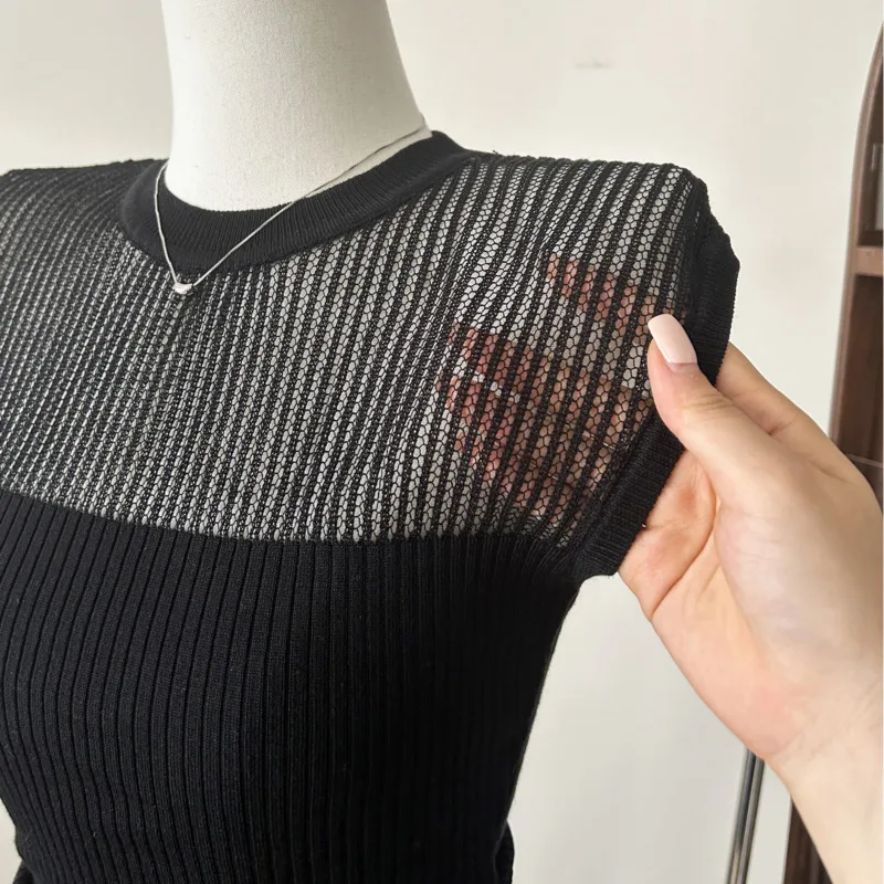 2025 novos conjuntos de correspondência oco para fora camisa de malha feminina temperamento magro topos + saia curta plissada 2 peças conjuntos mulher outfit