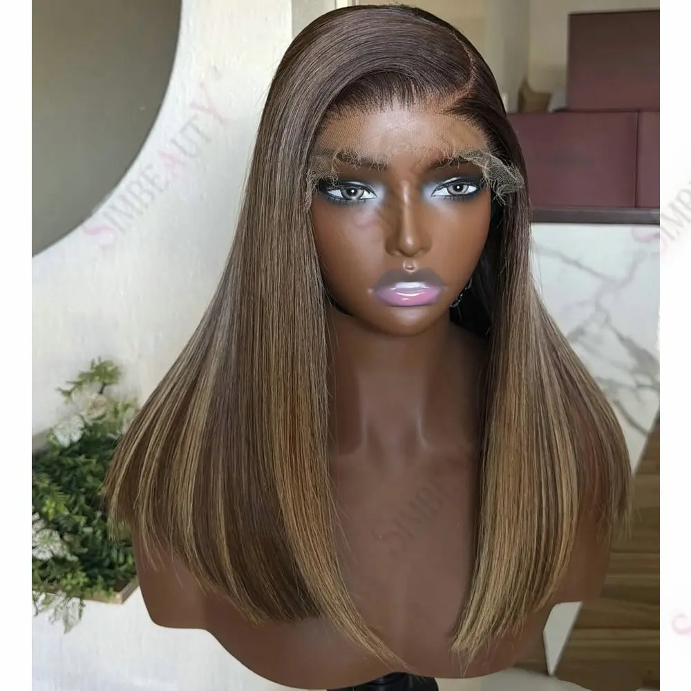 Natürliches Echthaar Remy Indisches Haar 5x5 HD Lace Wig für Frauen Hellbraun mit Highlights 200 Dichte 13x6 HD Deep Part Lace Front Perücke