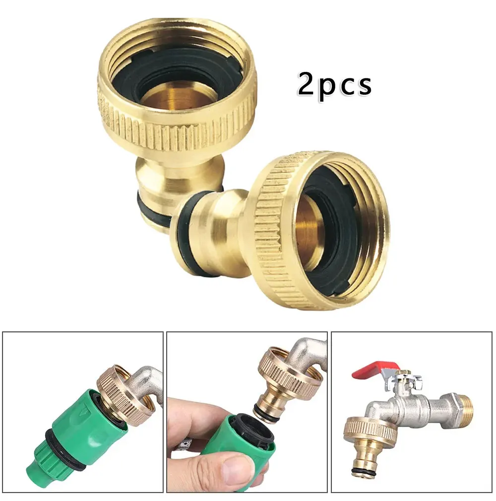 2 Stück 3/4'' Messing-Gartenwasserhahn-Adapter, Wasserrohr-Armaturen, Schnellkupplung mit Innengewinde, Gewindeanschlüsse für Wasserhähne – Detail 1
