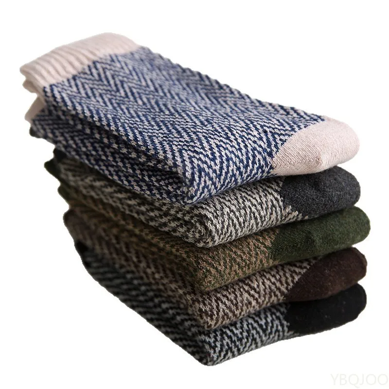 5 أزواج من الجوارب الرجالية الدافئة متعددة الاستخدامات لخريف وشتاء جديدة للرجال في منتصف الأنبوب كاجوال مريحة على الطراز العرقي المموج