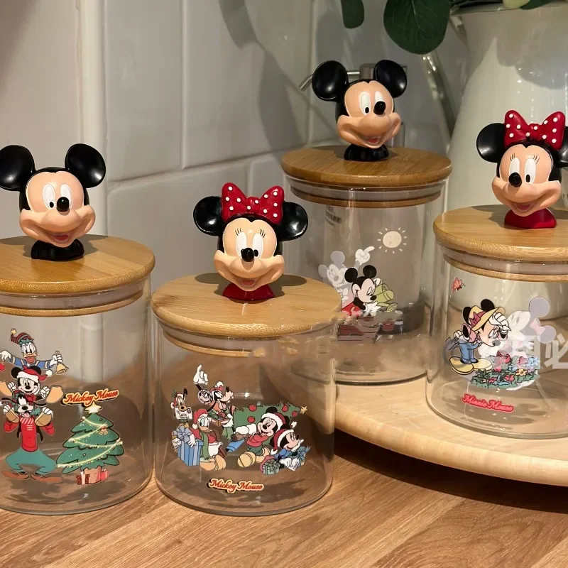 Disney Mickey Minnie Goofy Pluto Glass Jar Food Cartoon Storage Box Creative Glass Kitchen Supplies Living Goods Storage Gift