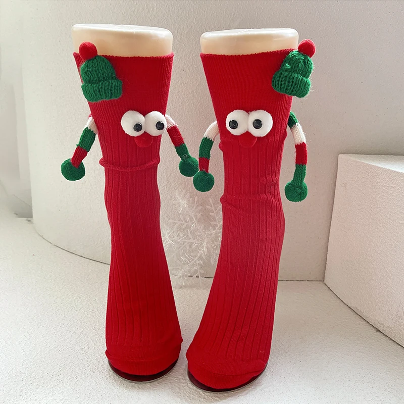 

OMSJ Funny Creative Christmas Socks Magnetic Hand Holding New Year Christmas Color 3D Decoration Cute Unisex Chic Mid Tube Socks