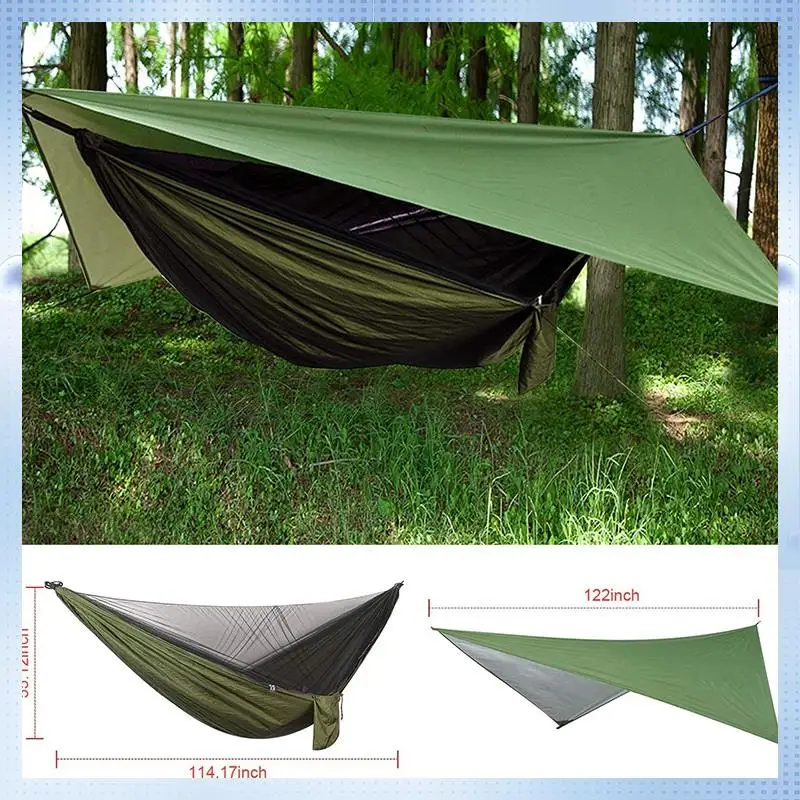 

ABHQ-Camping Hammock With Rainfly Tarp And Mosquito Net, Portable Parachute Hammock For Hiking Outdoor Travel Backyard