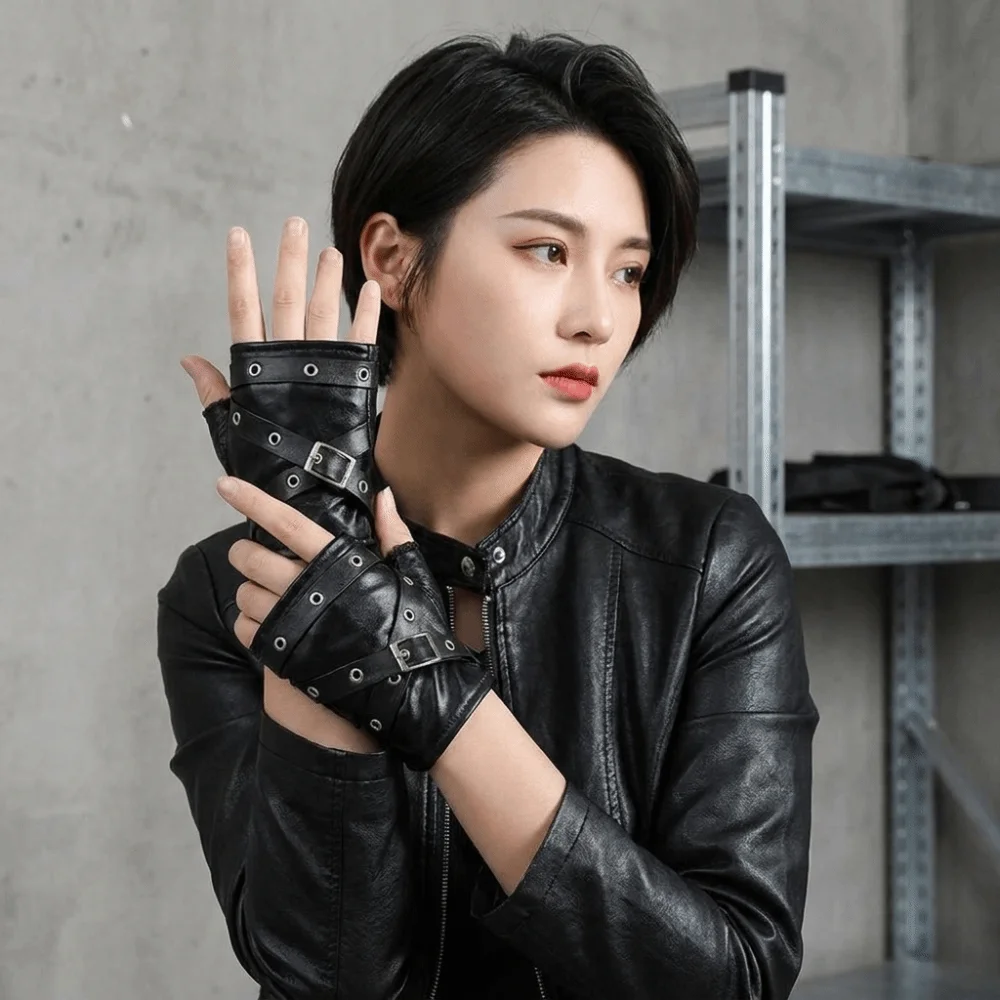 Fashion Rivet Half-finger Gloves Black Y2K Fingerless Mittens Fingerless Hip Hop Punk Wristband Couple
