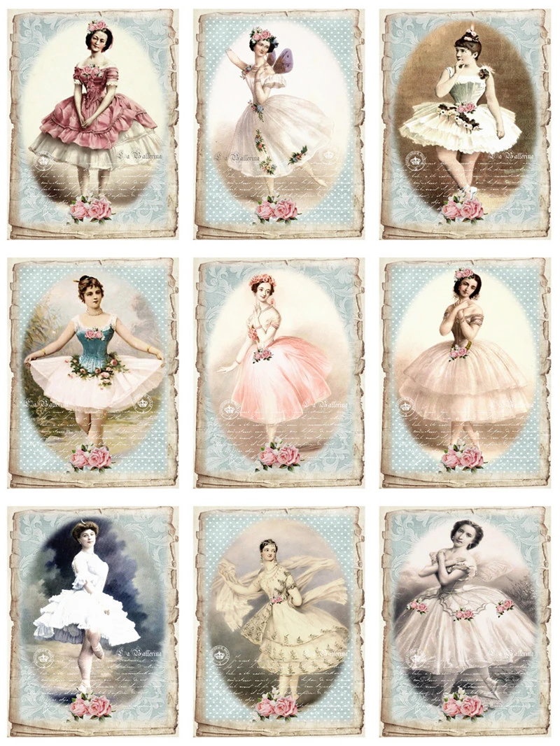 Square Old Photo French Ballet Girl Sticker DIY Scrapbooking Diary Photo Album Junk Journal Happy Planner Decorative Gift