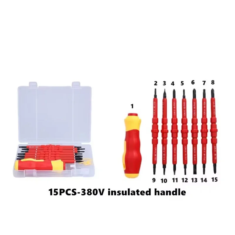 Electrician Repair Tools Kit 13pcs 1000V Changeable Insulated Screwdrivers Set with Magnetic Slotted Phillips Pozidriv Torx Bits