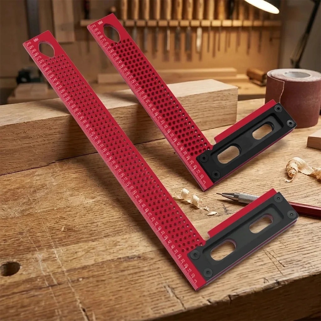 200mm/300mm Precision Scriber,Aluminum Framing Mitre Square,Measuring and Marking L-Type Hole Ruler Right Angle Protractor