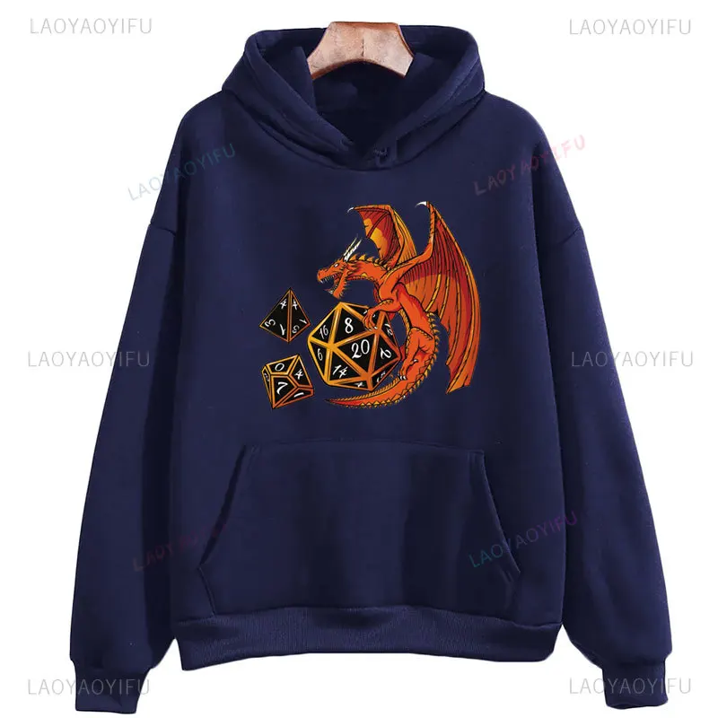 DND Man Hoodies Hoarder of Dices Sleeping Dragon with D20 Dungeon Dragon Fantasy RPG Role Playing Tabletop Games Sweatshirt