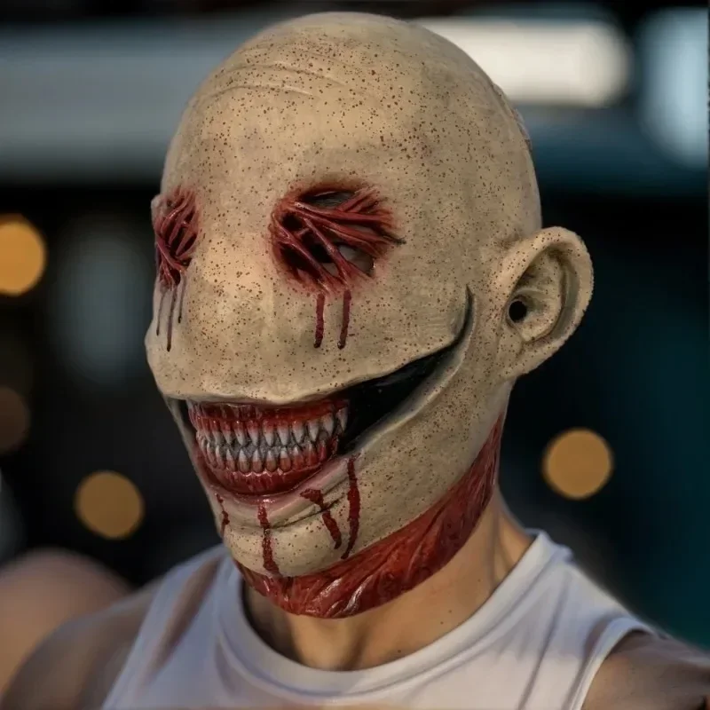 Máscara de payaso aterrador sin ojos, disfraz de fiesta de Cosplay de Halloween, conjunto de cabeza completa, accesorios de vestido de mascarada de carnaval Unisex