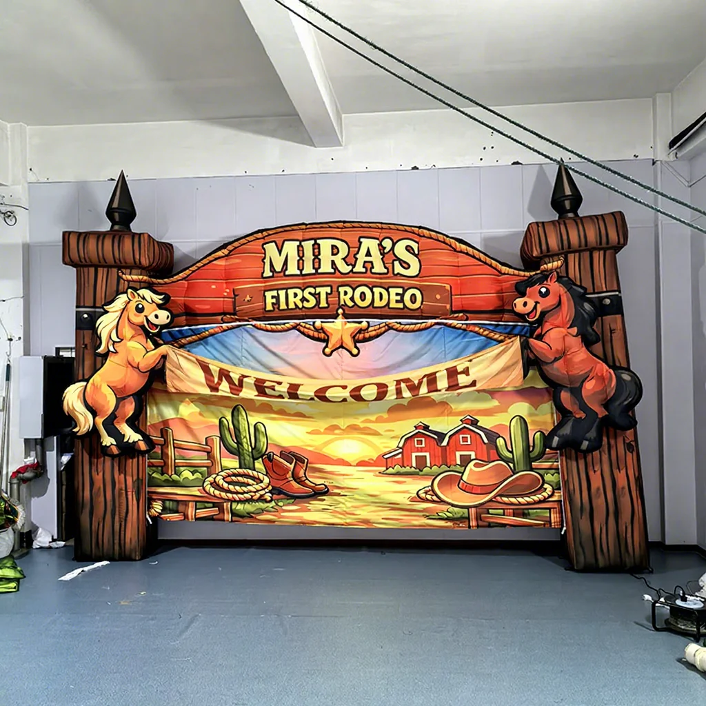 Inflatable Rodeo Pony Welcome Arch Custom Western Theme Inflatable Entrance for Birthday Party Decor