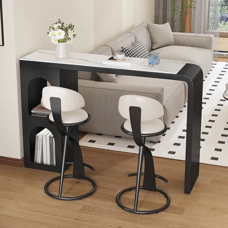 Light luxury rock slab bar table household living room partition against the wall sofa back long table cream style high