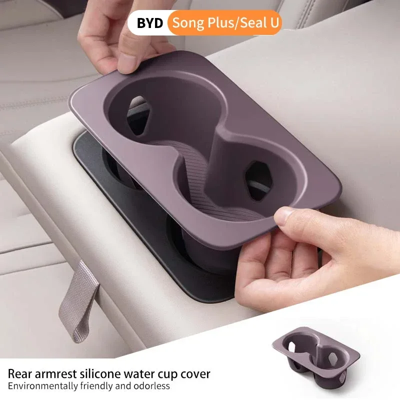 

For Byd Song Plus Seal u Dmi Ev 2020-2025 Rear Armrest Silicone Water Cup Holder Anti-slip Protective Case Interior Accessories