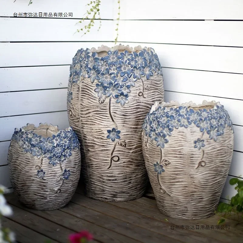 Garden king size flower pot succulent deep ceramic cement outdoor balcony garden decoration