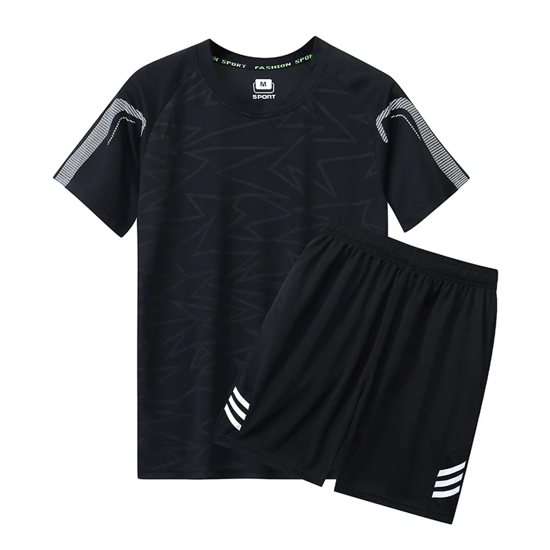 NEW T-Shirt And Shorts Set Male Sports Summer Short-Sleeved Round Neck Outwear Black Dark Blue White Red Fluorescent Green