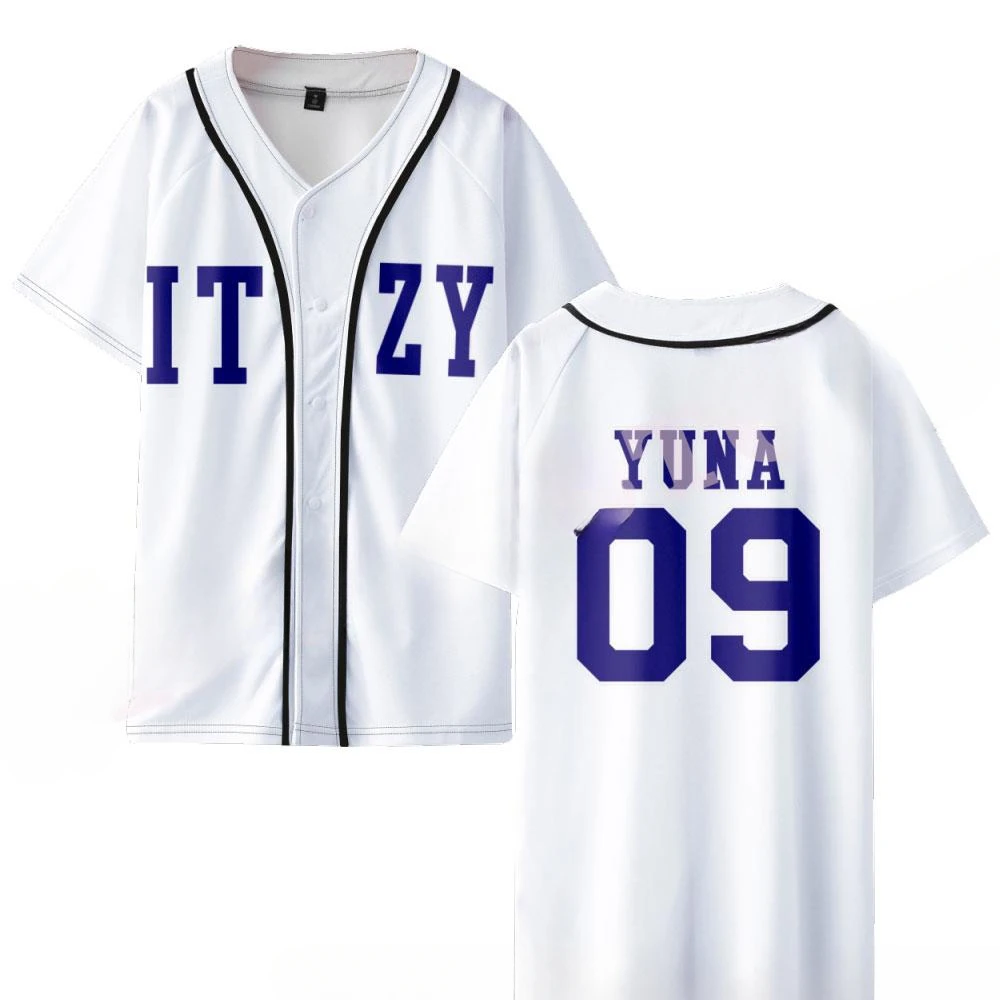 ITZY Same Baseball T Shirt Kpop YUNA RYUJIN CHAERYEONG LIA YEJI Jersey T Shirt None Of My Business Short Sleeve Cardigan Shirt