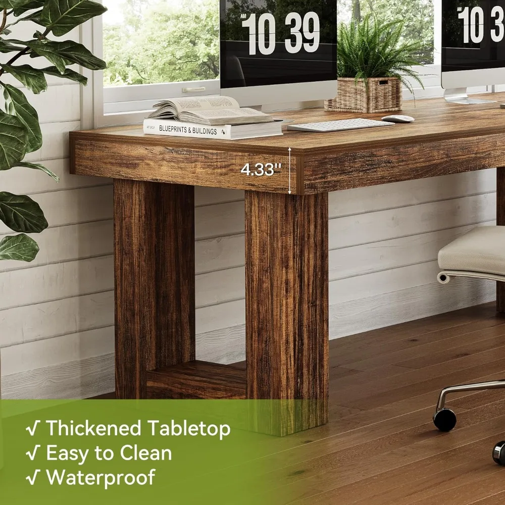 مكتب لشخصين، مكتب كمبيوتر طويل جدًا بطول 86.6 بوصة، مكتب كتابة كمبيوتر لشخصين، مكتب خشبي كبير