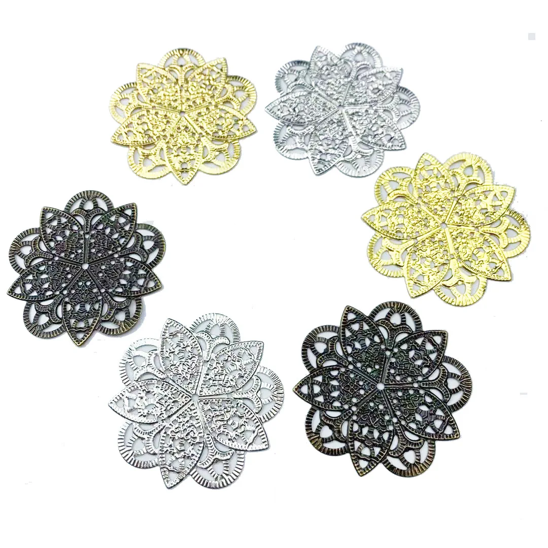 100pcs 46mm Metal Hollow Water Lily Film Bead For Sewing Cosplay Costume Ancient Bride Hair Headwear Bag Clothes Decoration