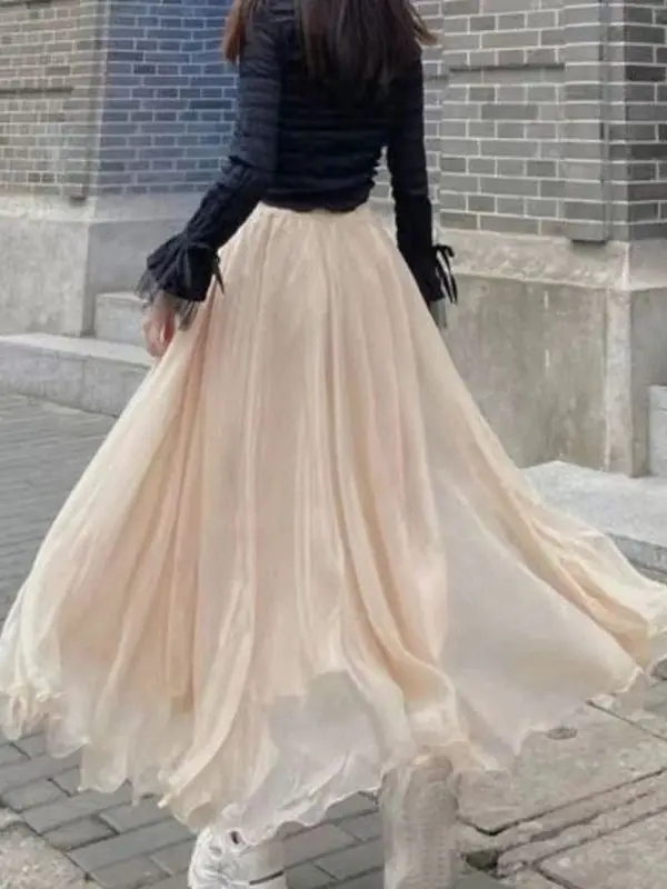 

Шифоновая юбка Gidyq Faion с высокой талией для женщин, повседневная, в корейском стиле, с вышивкой, из ПВХ-материала, Ciwalk H-образная, с рукавами «летучая мышь»