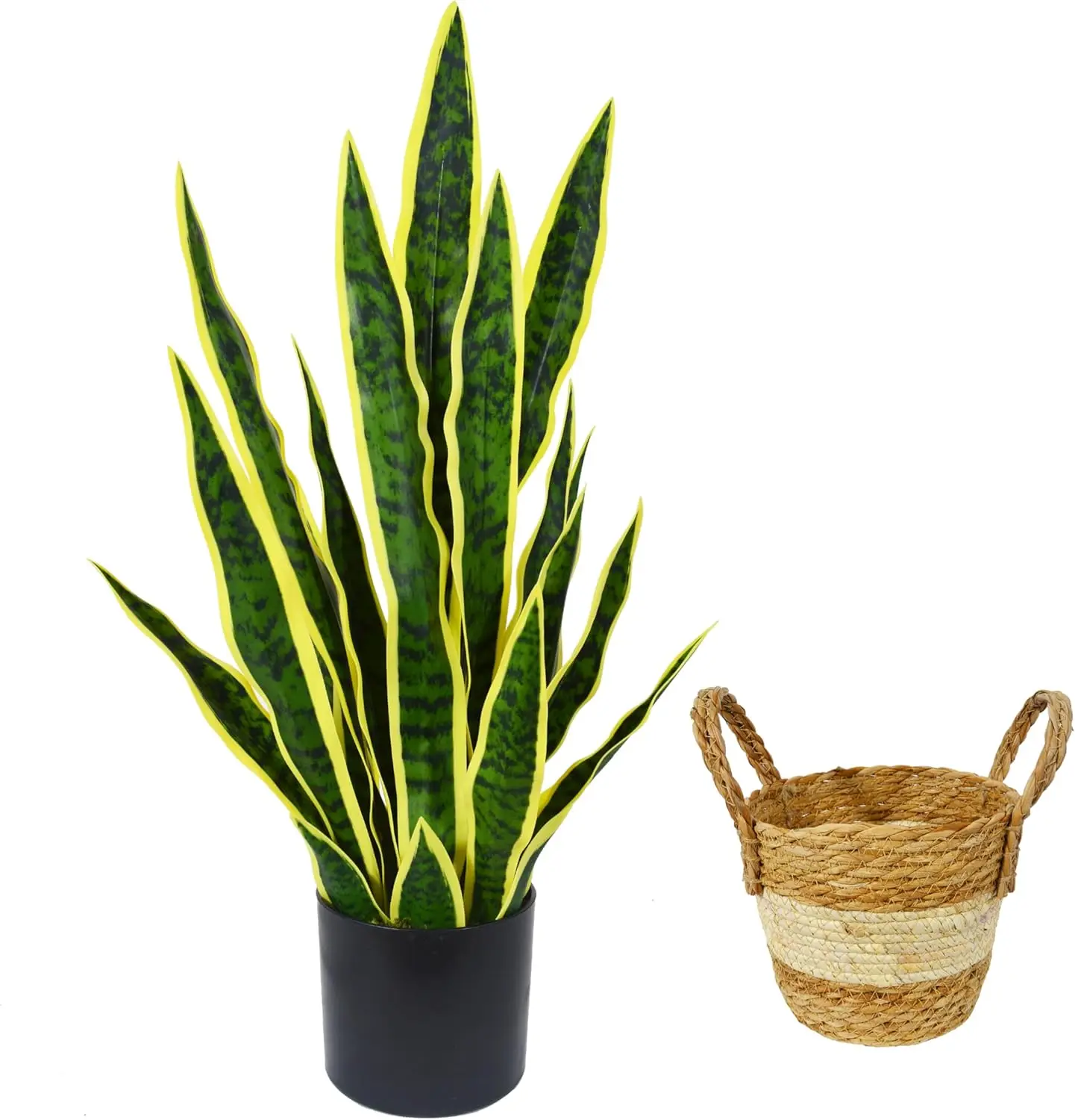 

Artificial Snake Plant, 28 Inch Fake Sansevieria With Basket, Fake Mother In Law Plants, Perfect Faux Potted Plants For Indoor