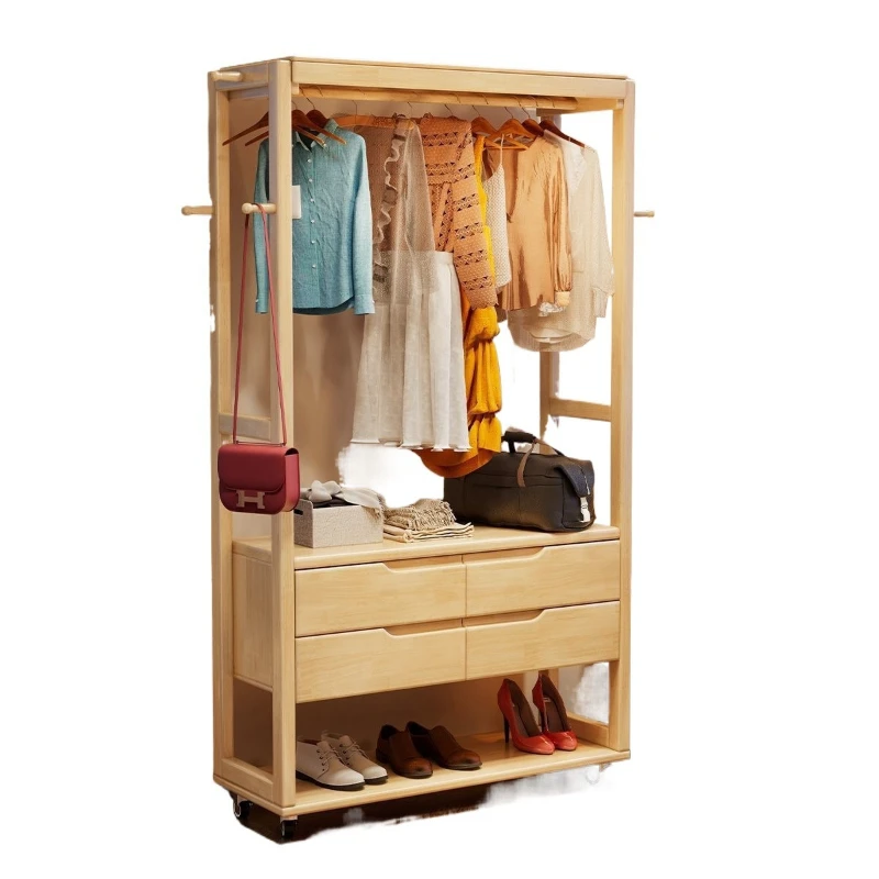 Solid wood coat rack, floor-to-ceiling multi-functional household storage rack, simple Chinese style