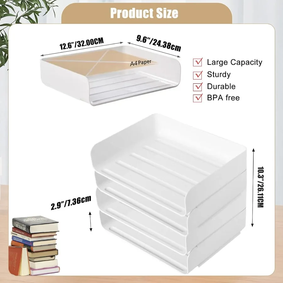 4 Tier Stackable Desk Organizer with Paper Trays for Document Storage Letter and A4 File Paper Management Ideal for Office or H