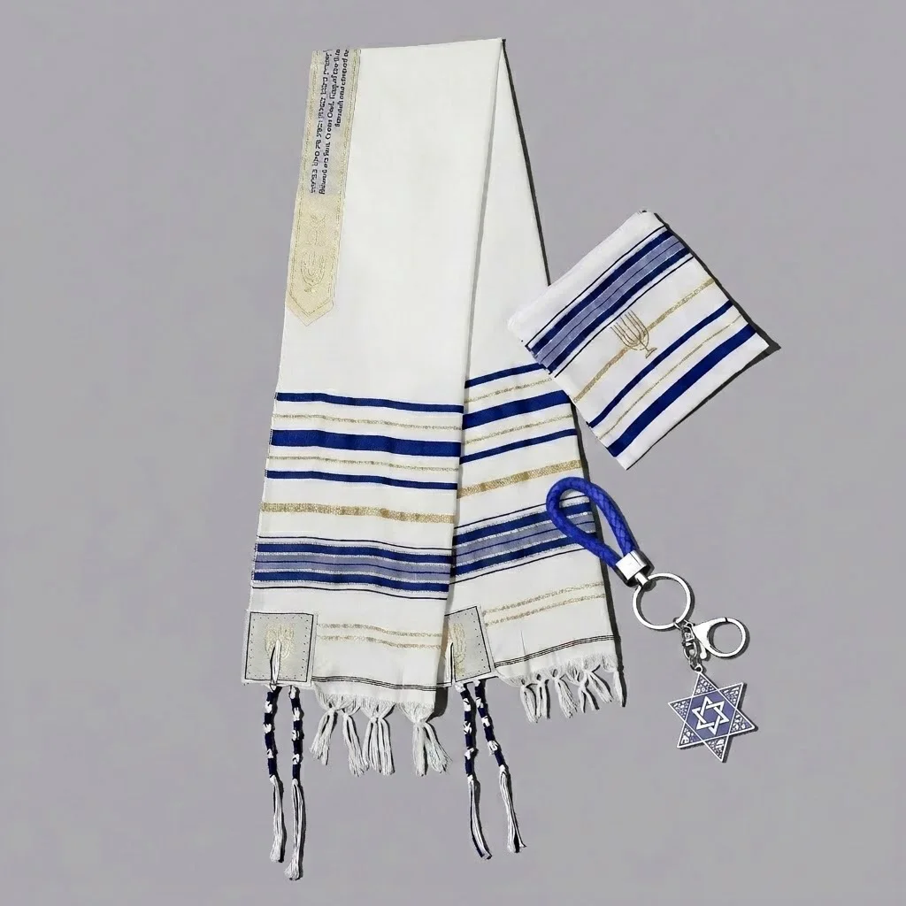 Messianic Tallit Prayer Shawl Set Polyester Hebrew Israel Christian Prayer Shawls for Women Men Holy Land Gift Scarf 180x50cm