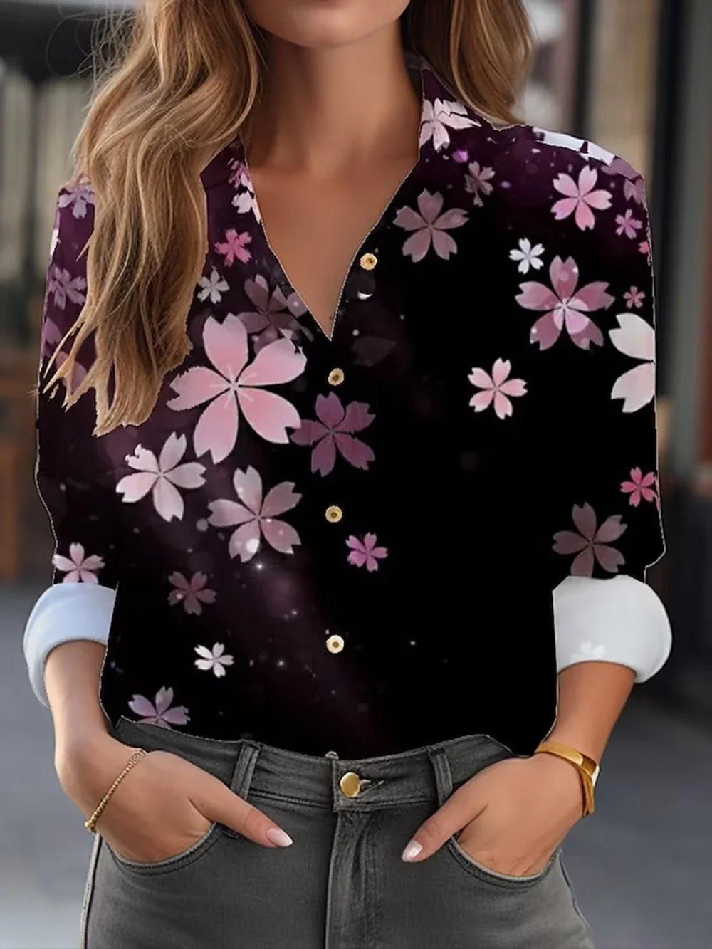 

2025 New Women's Shirt Tops Blouses Elegant Flower Shirt 3D Print High Quality Long Sleeve Blouses Fashion Female Clothing Shirt