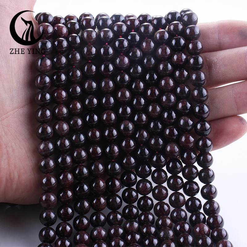 Zhe Ying 8mm Natural Garnet Stone Round Loose Gemstone Beads For Jewelry Making DIY Bracelets Necklace 15\'\' 6/8/10mm