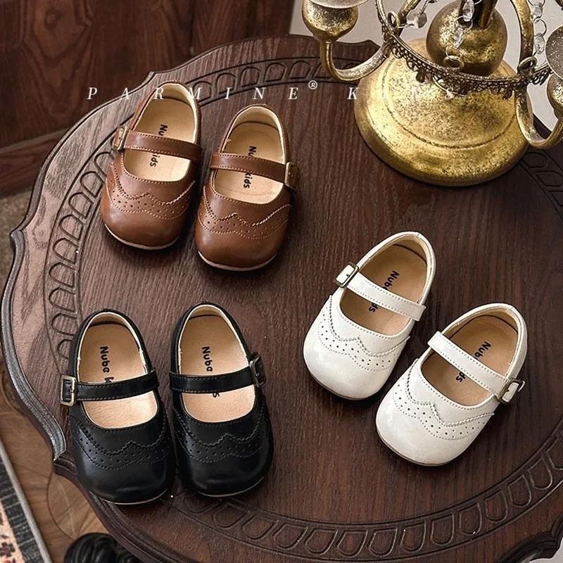 Baby Flat Shoes Round Toes Soft Sole Toddler Walking Shoes Non-slip 2026 Brand New Kids Leather Shoes Comfortable